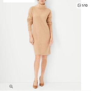 Ann Taylor Ribbed Cashmere Turtleneck Sweater Dress 100% cashmere Size XS